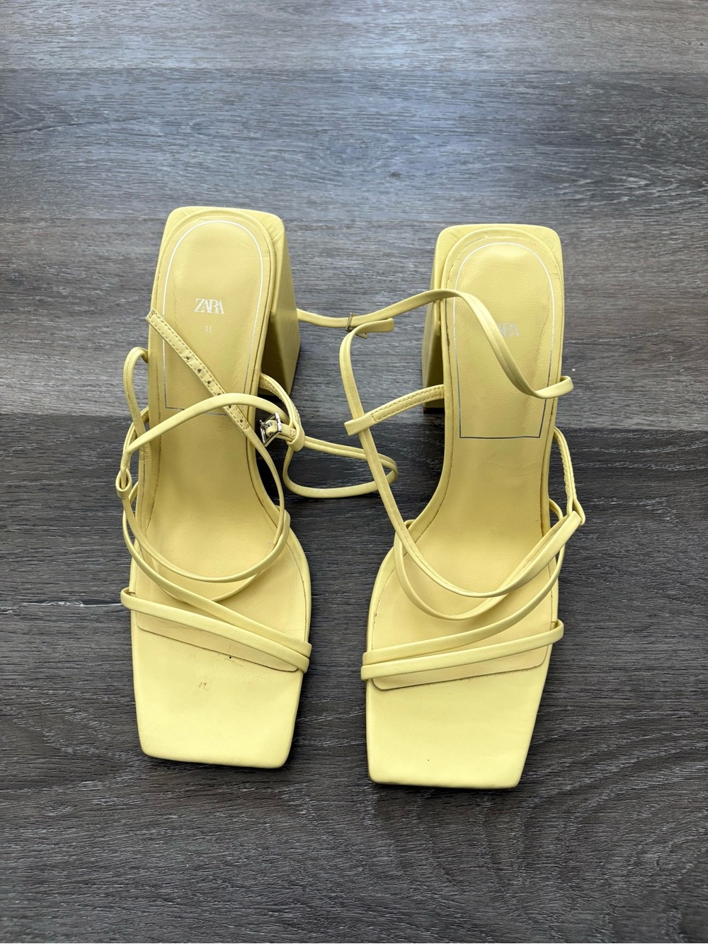 ZARA Pale Yellow Strappy Block Heel Sandals